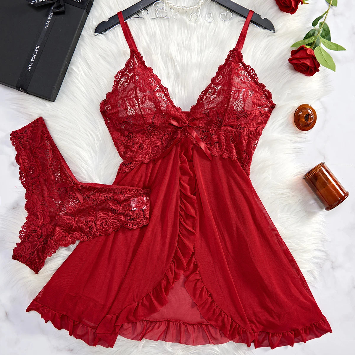 Erotic Underwear Lace Sexy Lingerie Transparent Hot Porno Lace Sexy Bra Set And Garter Lingerie Sexy Hot Erotic Sleepwear+Thong